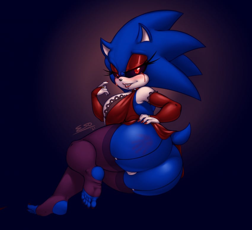 1girls anthro ass barefoot big_ass big_breasts black_sclera blue_body bottomless breasts clothed clothing creepypasta eyeshadow female female_only high_heels huge_ass looking_at_viewer looking_back mostly_nude on_side pherociouseso pussy red_eyes rule_63 skindentation smile solo sonic.exe sonic.exe_(character) sonic.exe_(creepypasta) sonic_(series) sonic_the_hedgehog sonic_the_hedgehog_(series) sonica.exe sonique_the_hedgehog spank_marks spanking thick_thighs thighhighs wide_hips