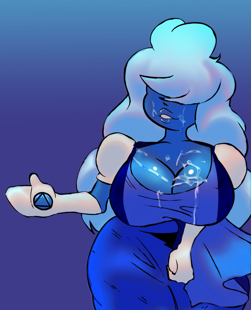 100_nails big_breasts big_lips blue_body blue_hair clothing cum cum_on_breasts cum_on_face dress facial gem_(species) gloves long_hair orientation_play sapphire_(steven_universe) smiling steven_universe