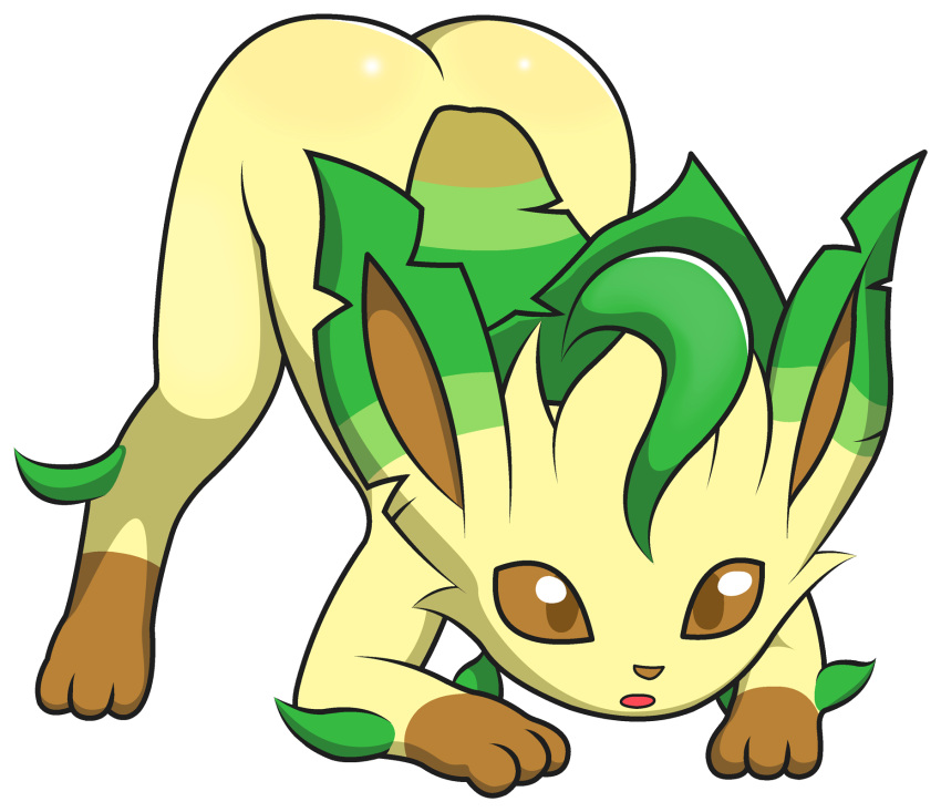 1boy ass feral jack-o_pose leafeon looking_at_viewer male male_only muirtower nintendo non-human open_mouth pokemon solo tongue