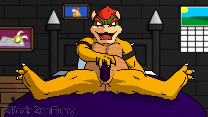 3_fingers abs andromorph animal_genitalia anthro asgore_dreemurr ass bed bed_sheet bedding bedroom bowser bowser_jr. chubby_male claws cloacal cloacal_penetration cuntboy desk dildo fangs father feet fingers furniture genital_slit genitals hair horn intersex kodafurrzan koopa male mario_(series) muscular nintendo open_mouth parent penetration red_eyes red_hair scalie sex_toy slit slit_penetration solo table undertale_(series) video_games yellow_body