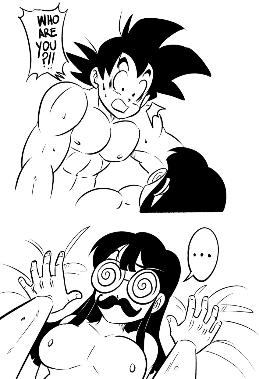 ... 1boy 1girls 5_fingers big_breasts black_and_white black_hair breasts canon_couple chichi comedy disguise dragon_ball fake_mustache female funny funsexydragonball gameboy glasses humor husband_and_wife male milf missionary missionary_position monochrome moustache muscular muscular_male naked nipples nude nude_female nude_male son_goku source_request swirly_glasses tagme voluptuous