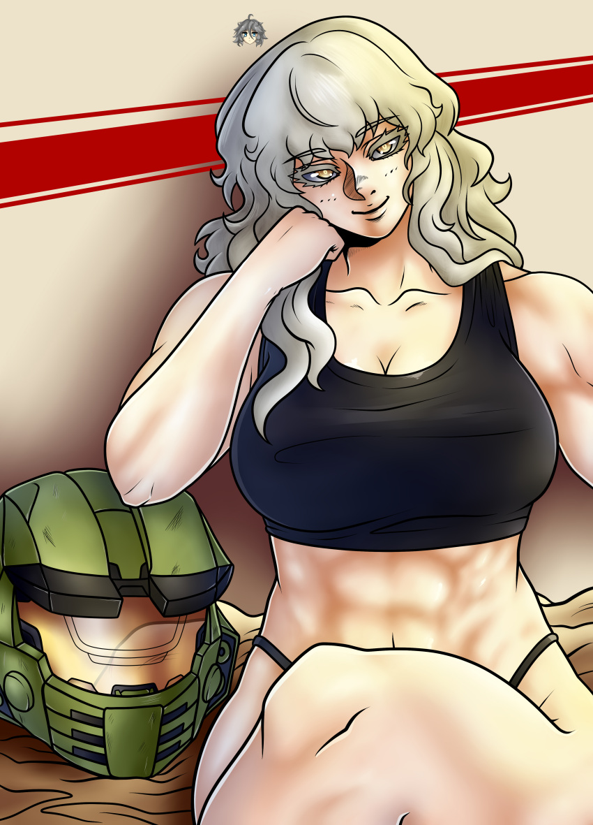 1girls big_breasts breasts cal-141 female female_only halo_(game) halo_(series) halo_legends helmet milf muscular_female spartan_(halo) thick_thighs white_hair yellow_eyes