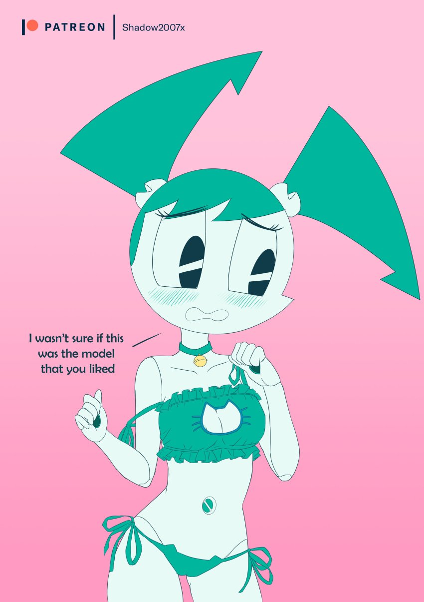 2016 absurd_res alternate_breast_size breasts cat_keyhole_bra collar color digital_media_(artwork) embarrassed female jenny_wakeman kitten_underwear my_life_as_a_teenage_robot nickelodeon panties robot robot_girl shadow2007x underwear xj-9