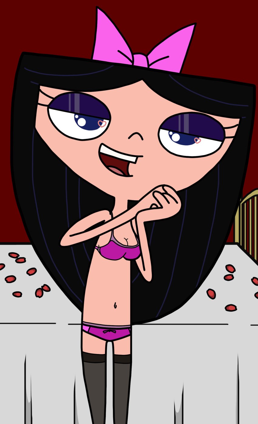 1girls 2022 :d arms arousal aroused bare_arms bare_midriff bare_shoulders bed bedroom bedroom_eyes belly belly_button black_hair black_legwear black_stockings blue_eyes bow bow_panties bra clasped_hands cleavage disney disney_channel disney_xd eyelashes eyeshadow female female_focus female_only hair hair_ornament hairbow happy hearts_in_eyes hi_res highres hips horny human human_only imminent_sex indoors innie_belly_button isabella_garcia-shapiro j_d_ legs light-skinned_female light_skin long_hair long_lashes lust medium_breasts midriff navel no_clothes open_mouth panties phineas_and_ferb purple_bra purple_panties red_background red_petals romantic room rose_petals skinny skinny_girl slim_female slim_waist small_breasts standing stockings tagme teen thighhighs underwear white_bed white_sclera