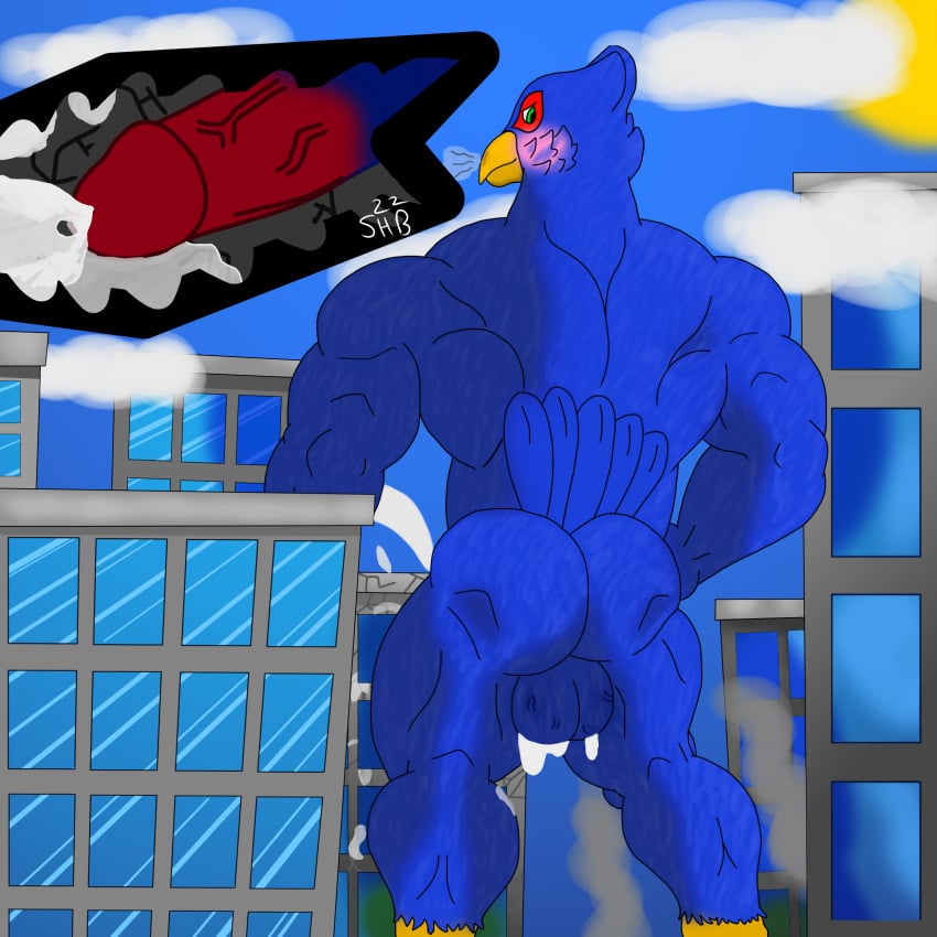 1boy absurd_res anthro avian back_muscles balls beak bird blush bodily_fluids building_destruction building_penetration building_sex cloud cum cum_inside cum_on_balls cum_splatter falco_lombardi falcon falconid feathers genital_fluids genitals hi_res macro macro_penetration male male_only muscular muscular_butt muscular_male nintendo penetration penis reflection shaded shibidyboop smoke solo star_fox vein veiny_balls veiny_penis video_games window