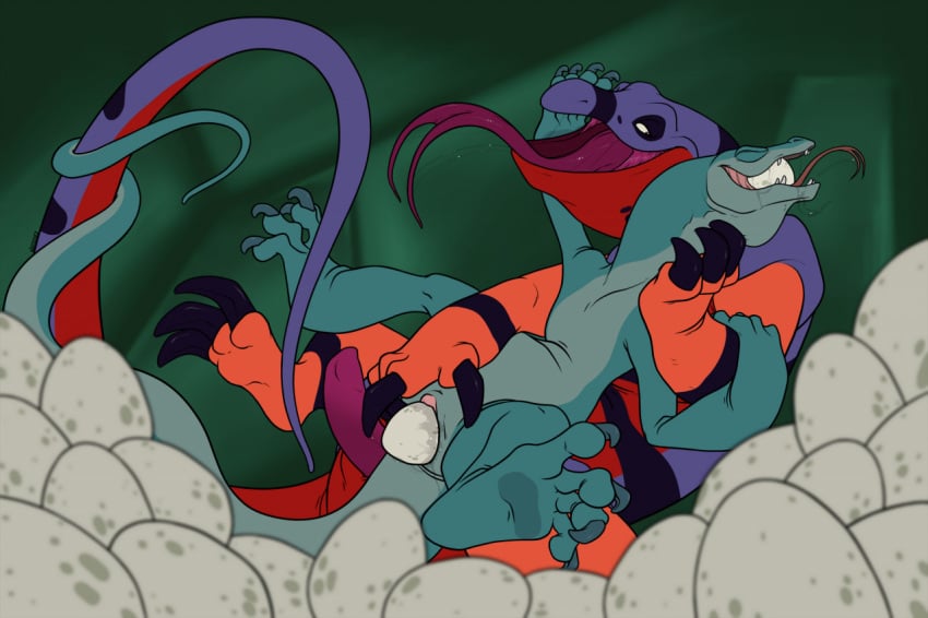 bodily_fluids clawed clawed_fingers claws closed_eyes disney don_bluth drooling duo eating eating_food egg egg_laying entwined_tails female feral feral_on_feral feral_only ferngully forked_tongue genital_fluids genitals green_body green_skin hand_on_head hand_on_neck hand_on_pussy holding_arm joanna_the_goanna lizard looking_at_another lou_the_goanna lying lying_on_another male male/female male_on_feral masturbation monitor_lizard multicolored_body multicolored_skin narrowed_eyes necrodrone on_back open_mouth orange_body orange_skin penis pregnant purple_body purple_skin pussy_juice red_body red_skin reptile saliva scalie stomach_bulge striped_body striped_skin stripes tail_coil the_rescuers_(disney) the_rescuers_down_under tongue two_tone_body two_tone_skin vaginal_masturbation vaginal_penetration