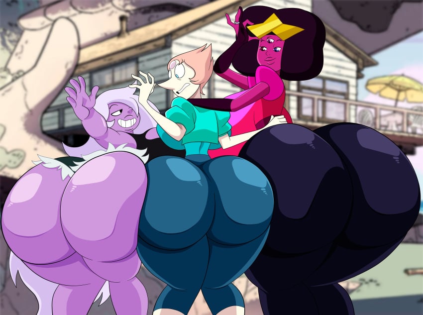 3_eyes 3girls aeolus06 alien alien_girl amethyst_(steven_universe) ass ass_to_ass big_ass big_breasts big_butt booty_shorts breasts bubble_ass bubble_butt cartoon_network chipscolors fat_ass fat_butt females females_only garnet_(steven_universe) huge_ass huge_breasts huge_butt large_ass large_breasts large_butt leggings massive_ass multi_eye pearl_(steven_universe) seductive seductive_smile steven_universe thick_ass thick_thighs wide_hips