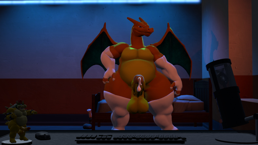 3d 3d_(artwork) amiibo animal_genitalia animal_penis anthro astro_catmew balls bed big_balls big_penis bodily_fluids bowser charizard chubby_anthro chubby_belly chubby_male clothing computer_mouse cum cum_on_penis digital_media_(artwork) dildo dragon equine_penis erection furniture genital_fluids genitals gesture girly gloves handwear hi_res huge_balls huge_cock keyboard leaking_cum leaking_precum legwear looking_at_viewer male mario_(series) microphone nintendo penis pokémon_(species) pokemon pokemon_(species) pose precum reptile scalie sculpture sex_toy slightly_chubby smile smirk solo solo_male source_filmmaker spread_wings statue stockings super_smash_bros. video_games widescreen wings