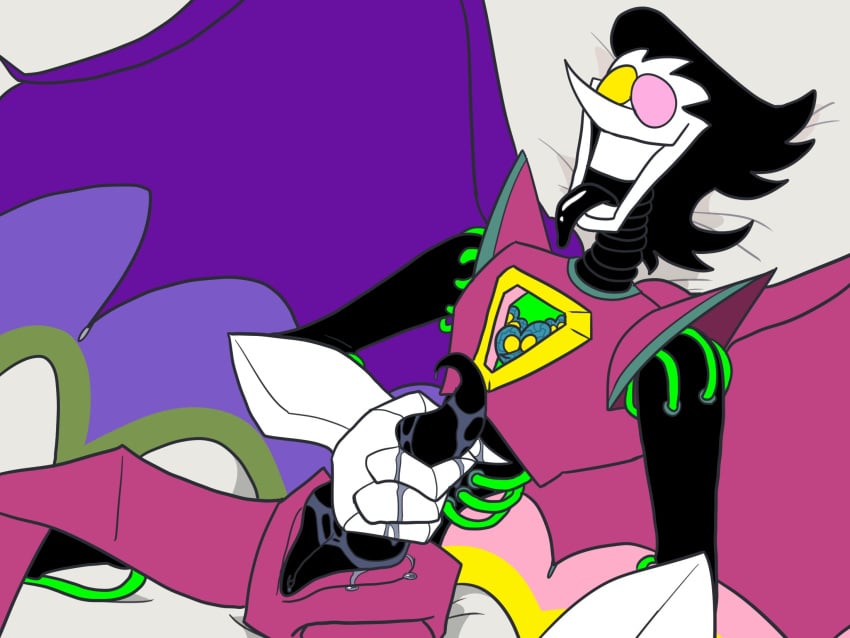 1boy 1male armor black_hair black_penis black_tongue deltarune deltarune_chapter_2 dolphin_penis enlargeyourself genitals heterochromia horny humanoid_hands jerkingoff male male_genitalia male_only multicolored_body multicolored_eyes on_bed penis precum robot robotic_arms robotic_legs slit solo spamton_g_spamton spamton_neo tentacle_penis tongue tongue_out white_skin wings wires