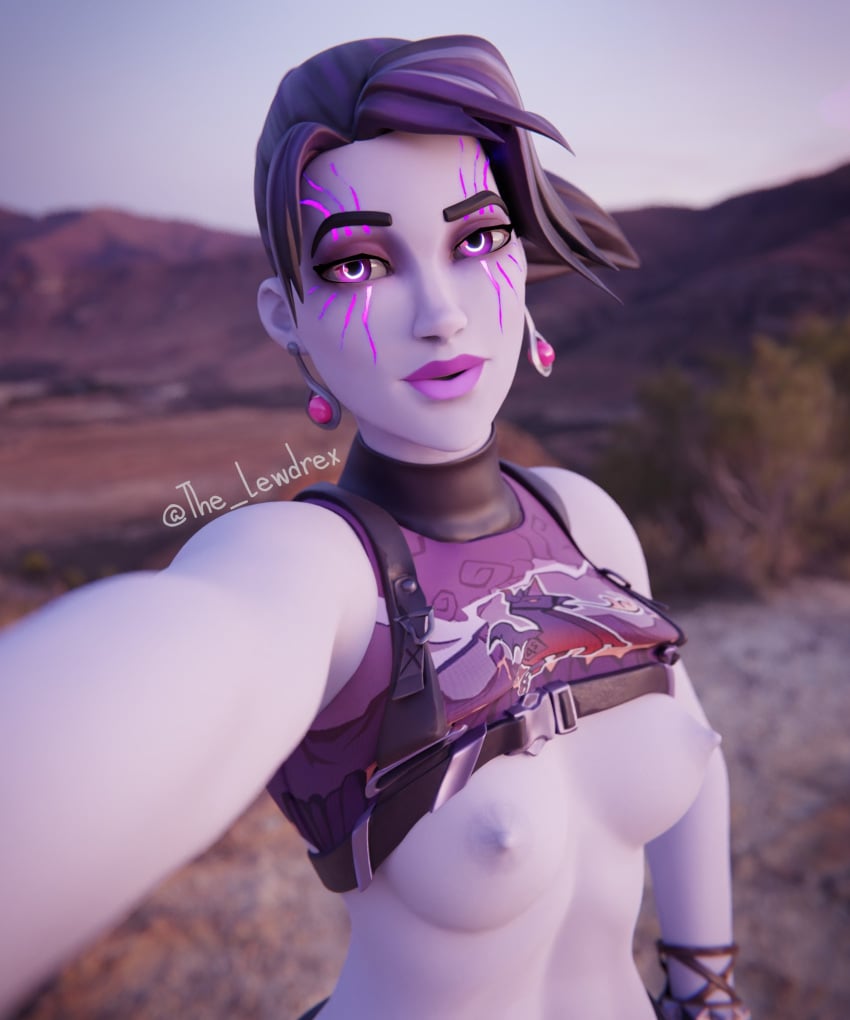 breasts breasts female fortnite nightsurf_bomber purple_skin shirt_lift shirt_up