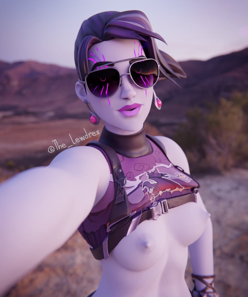 1girls aviator_sunglasses dark_bomber female female_focus fortnite nightsurf_bomber purple-tinted_eyewear purple_skin shirt_lift shirt_up sole_female solo solo_focus sunglasses tinted_eyewear