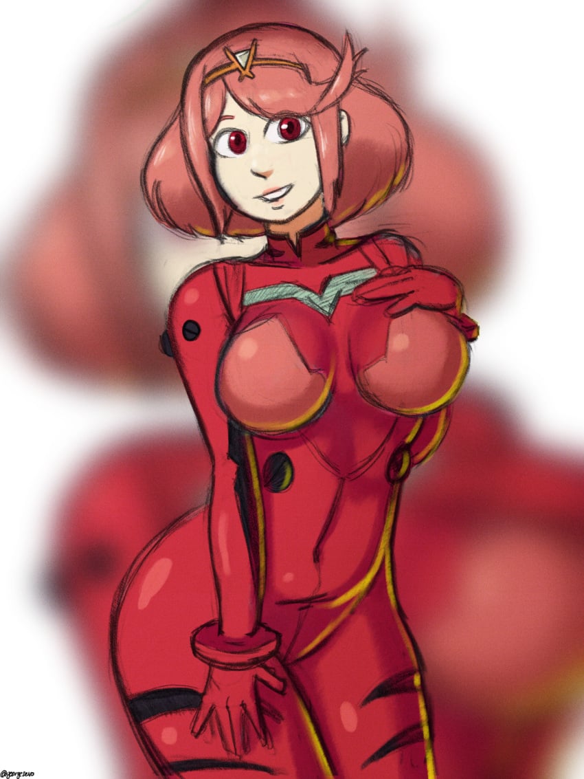 1girls alternate_costume asuka_langley_sohryu_(cosplay) clothed clothing cosplay crossover female large_breasts neon_genesis_evangelion nintendo pyra solo tagme tilio xenoblade_(series) xenoblade_chronicles_2