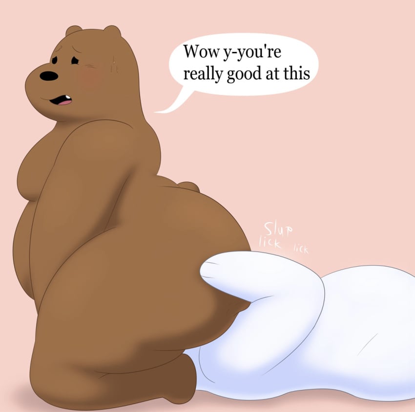 2boys anthro big_ass big_butt brown_fur cartoon_network cartoony colossalstars facesitting gay grizzly_(wbb) grizzly_bear ice_bear male male/male male_focus male_only pink_background rimming sitting_on_face thick_thighs we_bare_bears white_fur