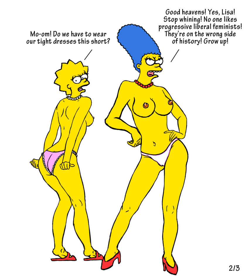 (original_artist_tbd) dress heels lisa_simpson marge_simpson misogyny necklace nipples panties sallyx the_simpsons topless transparent_background yellow_body