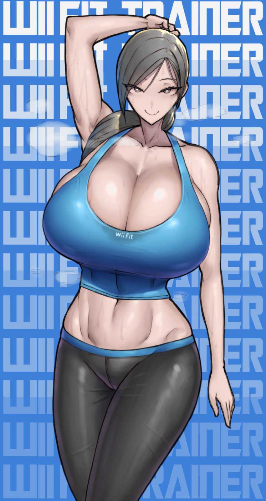 1girls abs alternate_breast_size armpits bare_shoulders big_breasts breasts cleavage clothed clothes clothing enormous_breasts female female_only fit fit_female fully_clothed gigantic_breasts hi_res high_resolution highres hips huge_breasts human human_only large_breasts long_hair looking_at_viewer massive_breasts muscular muscular_female navel nintendo one_arm_up pale_skin smile solo solo_female sports_bra sportswear steam sweat thick thick_thighs thighs toned toned_female top_heavy voluptuous white_skin wide_hips wii_fit wii_fit_trainer wolffeld wolffeld_price yoga_pants