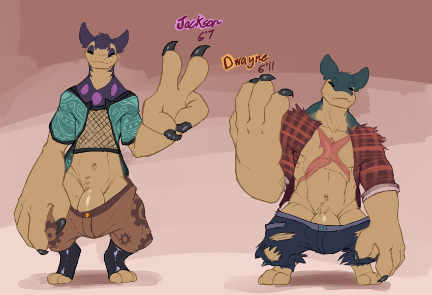 anthro big_hands clothing digitigrade duo dwayne_(littlerager) game_freak genitals gesture hi_res hisuian_typhlosion littlerager male nintendo penis penis_base pokemon pokemon_(species) pokemon_legends:_arceus regional_form_(pokémon) scar torn_clothing typhlosion v_sign video_games