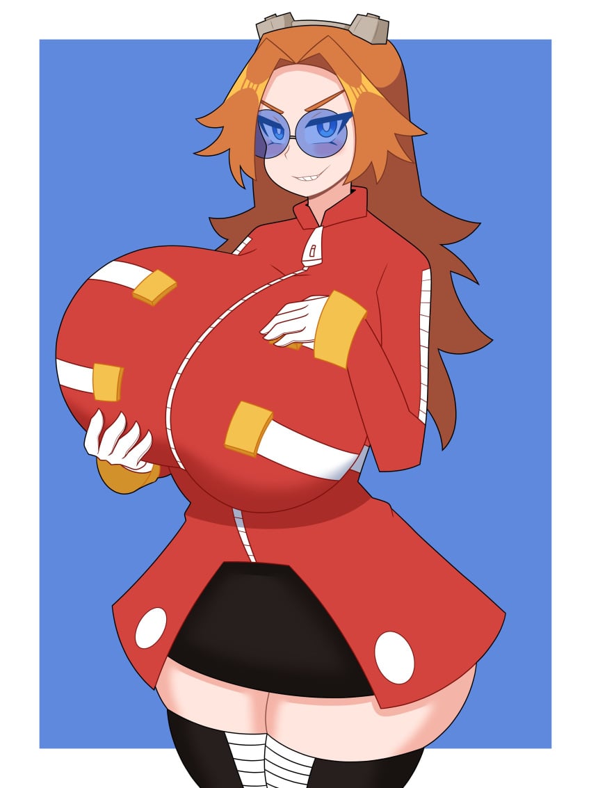 big_breasts blue-tinted_eyewear blue_eyes brown_hair dr._eggma’am dr_robotnik duskyer female fully_clothed glasses goggles_on_head holding_breast huge_breasts large_breasts long_hair looking_at_viewer meme miniskirt rule_63 sega smirk solo sonic_(series) sonic_the_hedgehog_(series) sunglasses tagme teeth thick_thighs tinted_eyewear wide_hips