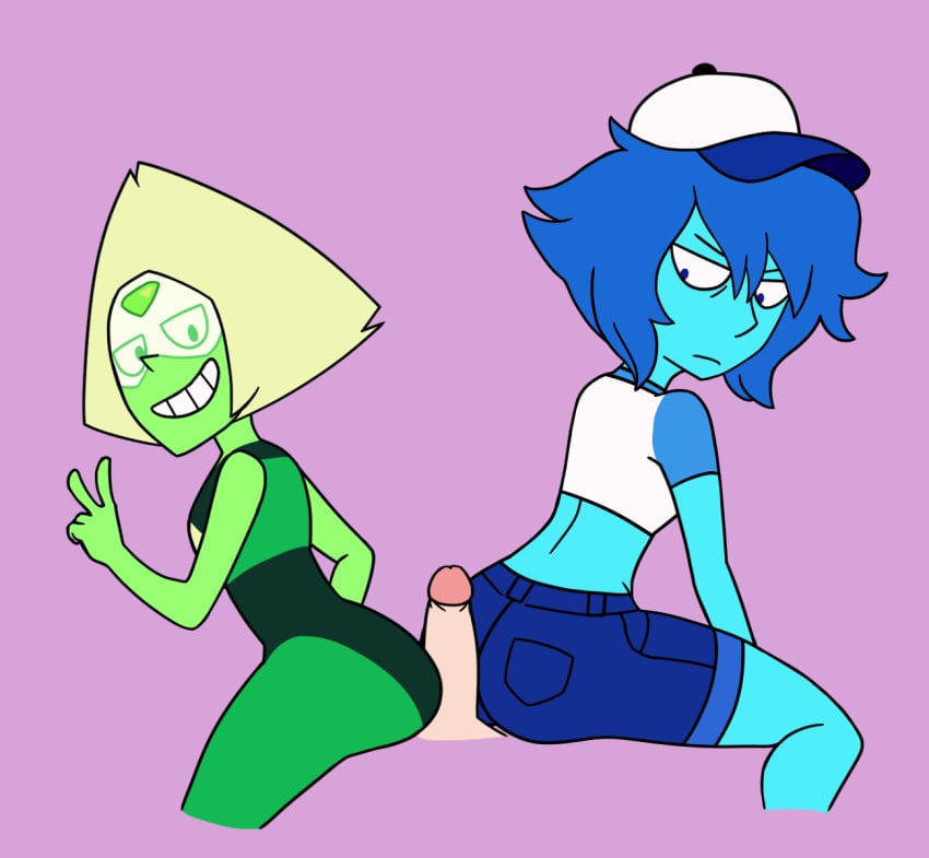 annoyed buttjob cartoon_network clothed double_buttjob female lapis_lazuli_(bob) lapis_lazuli_(steven_universe) lewdthealess penis peridot_(steven_universe) steven_universe