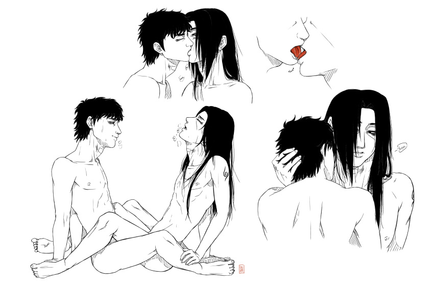 2boys black_hair duo duo_focus gay kissing long_hair male male/male male_only moaning monochrome multiple_boys multiple_views naked naruto naruto_(series) naruto_shippuden short_hair sitting uchiha_itachi uchiha_shisui unipandahamster04 yaoi