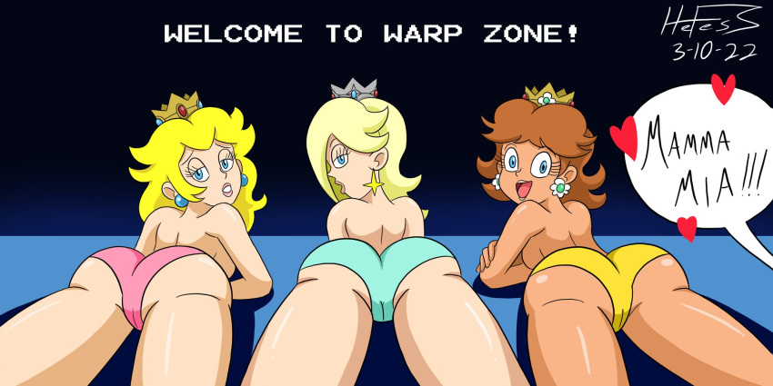 3girls ass cameltoe female hefess mario_(series) nintendo princess_daisy princess_peach princess_rosalina sideboob super_mario_bros. super_mario_bros._(nes) tagme topless