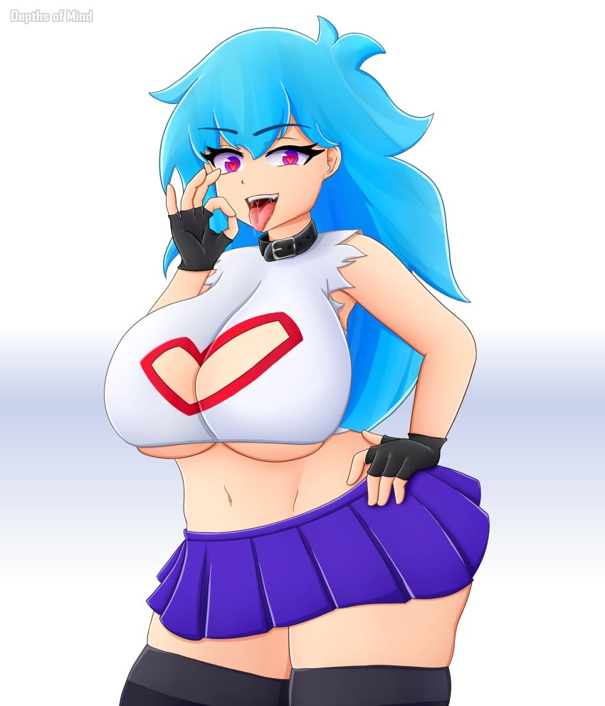 1girls alternate_breast_size alternate_version_at_source armpits ass big_breasts blue_hair choker cleavage clothed clothing depthsofmind fellatio_gesture female female_only fingerless_gloves friday_night_funkin gloves heart heart-shaped_pupils huge_breasts long_hair looking_at_viewer navel original_skyblue purple_eyes rockstar short_skirt skirt skyblue skyblue_(friday_night_funkin) smile smiling solo solo_female thick_thighs thighhighs thighs tomboy tongue tongue_out white_shirt wholesome wide_hips