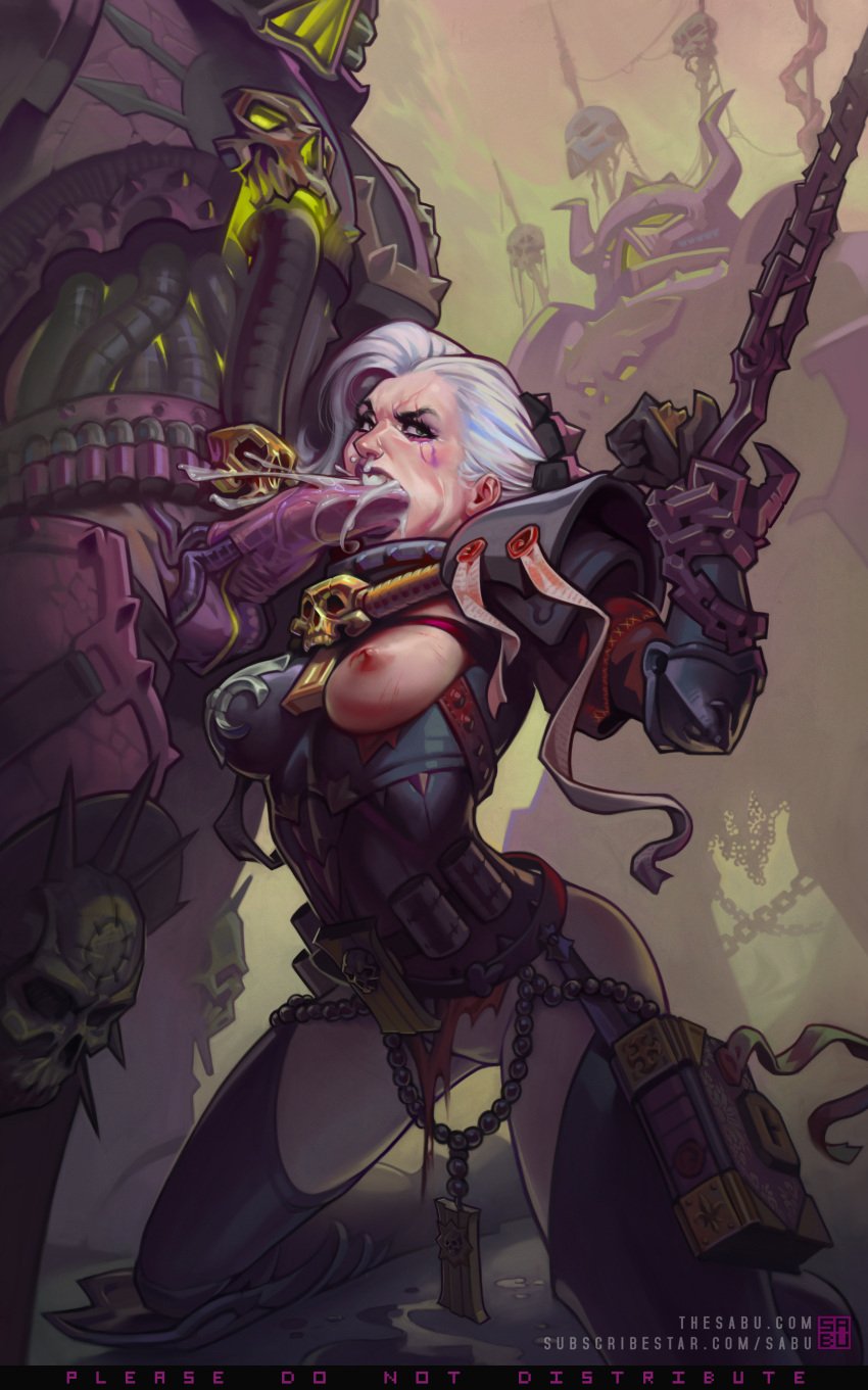 1girls 2boys adepta_sororitas angry armor blowjob bound_arms chains chaos_(warhammer) chaos_space_marine cum cum_in_mouth cum_inside cum_on_face defeated fellatio female female_focus female_penetrated forced_oral imperium_of_man kneeling male monster_rape oral oral_penetration oral_sex partially_nude penis pulling_hair purity_seal rape sabudenego sex_arcade sister_of_battle spoils_of_war tagme warhammer_(franchise) warhammer_40k