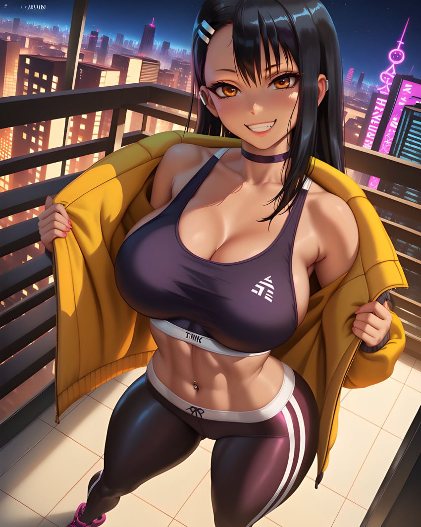 1girls abs ai_generated balcony big_breasts breasts building buildings choker city city_background cityscape cleavage depth_of_field detailed female female_focus female_only firm_breasts focus from_above hayase_nagatoro huge_breasts jacket jacket_open large_breasts leggings midriff navel_piercing nsfw please_don't_bully_me,_nagatoro round_breasts seduction seductive seductive_body seductive_eyes seductive_look seductive_mouth seductive_pose seductive_smile shoes sideboob sky4maleja solo sport sports_bra sportswear standing thick_thighs waist yoga_pants