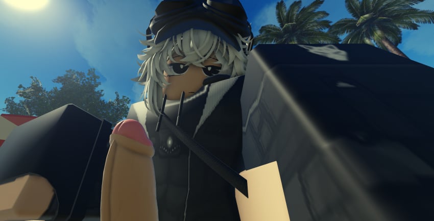 1boy 3d close-up cock femboy glans grabbing penis purple_voidx roblox roblox_avatar robloxian self_upload tagme taker_pov white_hair