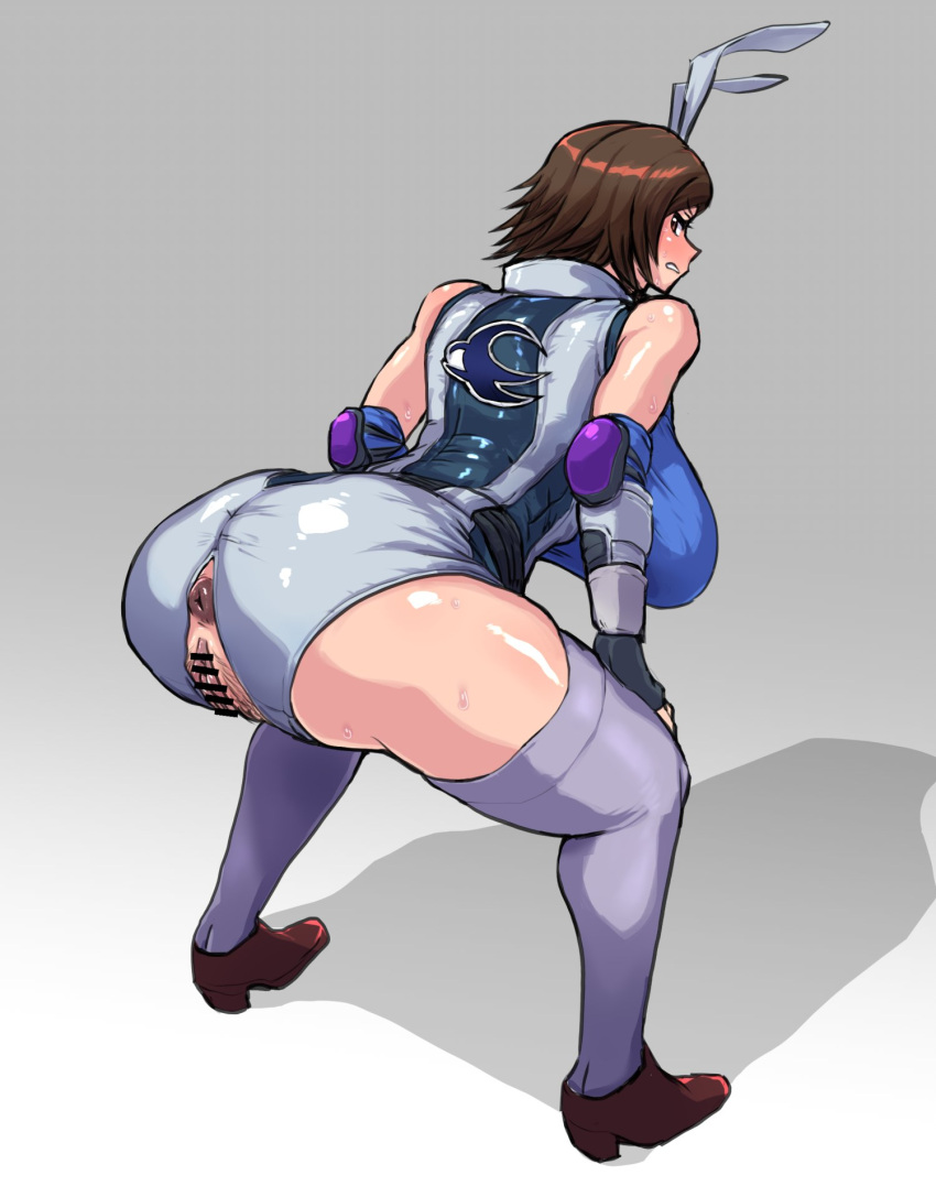 1girls anus ass asuka_kazama bent_forward big_ass big_breasts big_butt blush brown_hair bubble_ass bubble_butt bunny_ears castro__503_(artist) female kazama_asuka large_ass large_butt pubic_hair pussy short_hair solo squatting sweat sweatdrop tekken thighhighs wide_hips