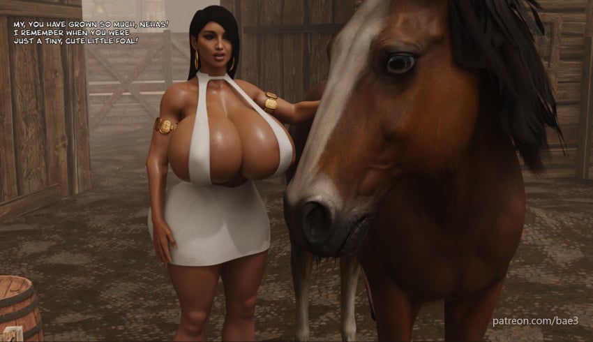 3d bae3 egyptian egyptian_female farah female female_focus horse legend_of_queen_opala milf nehas speech_bubble tagme text