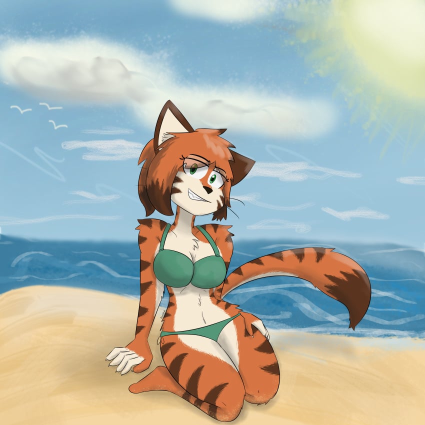 anthro beach bikini martha_(notmypornaccount) notmypornaccount tiger