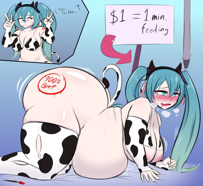 1girls 2024 aqua_eyes aqua_hair artistic_lamp before_and_after big_breasts blush chubby chubby_female color cow_ears cow_horns cow_print cow_print_bikini cow_tail fat feeding_tube hatsune_miku huge_ass huge_belly nipples peace_sign tagme thick_thighs thighhighs twintails vocaloid weight_gain writing_on_body