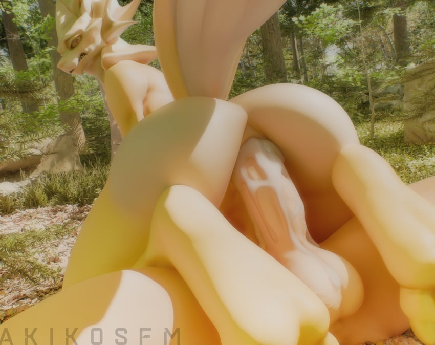 3d absurd_res akikosfm anthro balls bodily_fluids clenched_teeth cum cum_inside cum_on_balls cum_on_penis dark_souls digital_media_(artwork) duo feet forest forest_background fromsoftware genital_fluids genitals hi_res huge_filesize human looking_back male male/male mammal max_(taciticooldad) nature nature_background ornstein_(dark_souls) outside_sex penis plant reptile scalie sex tail teeth tree