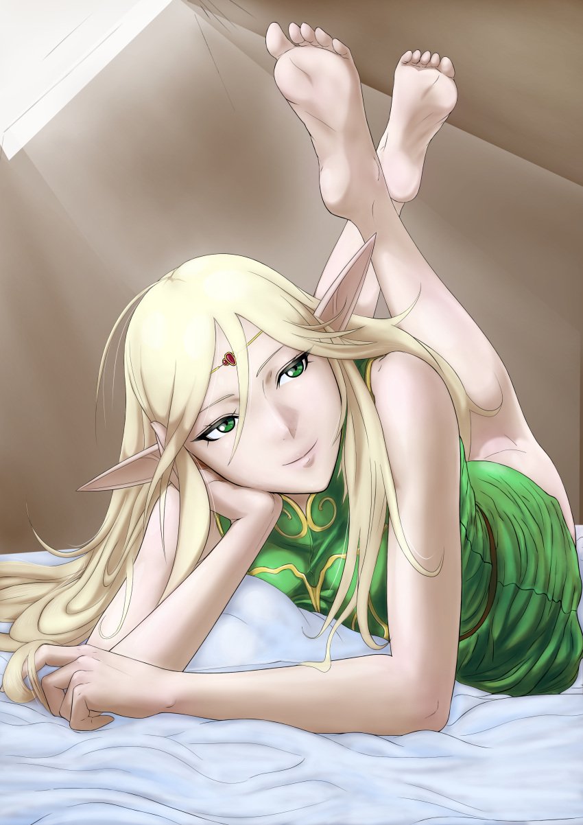 1girls barefoot blonde_hair deedlit elf elf_ears elf_female elf_girl feet foot_fetish foot_focus green_eyes looking_at_viewer pointy_ears record_of_lodoss_war soles