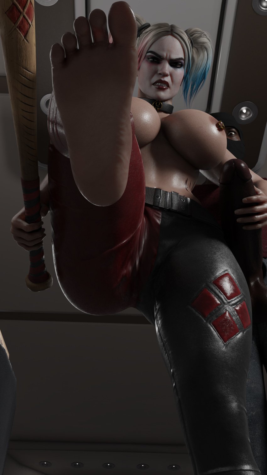 3d angry baseball_bat batman_(series) big_breasts big_penis big_thighs collar dark-skinned_male dc dc_comics feet foot_focus hand_on_belly hand_on_penis harley_quinn harley_quinn_(injustice) hourglass_figure injustice_2 interracial nipple_piercing pierced_nipples pov pov_eye_contact queen_of_spades stomping stomping_pov toes violence xanda3d