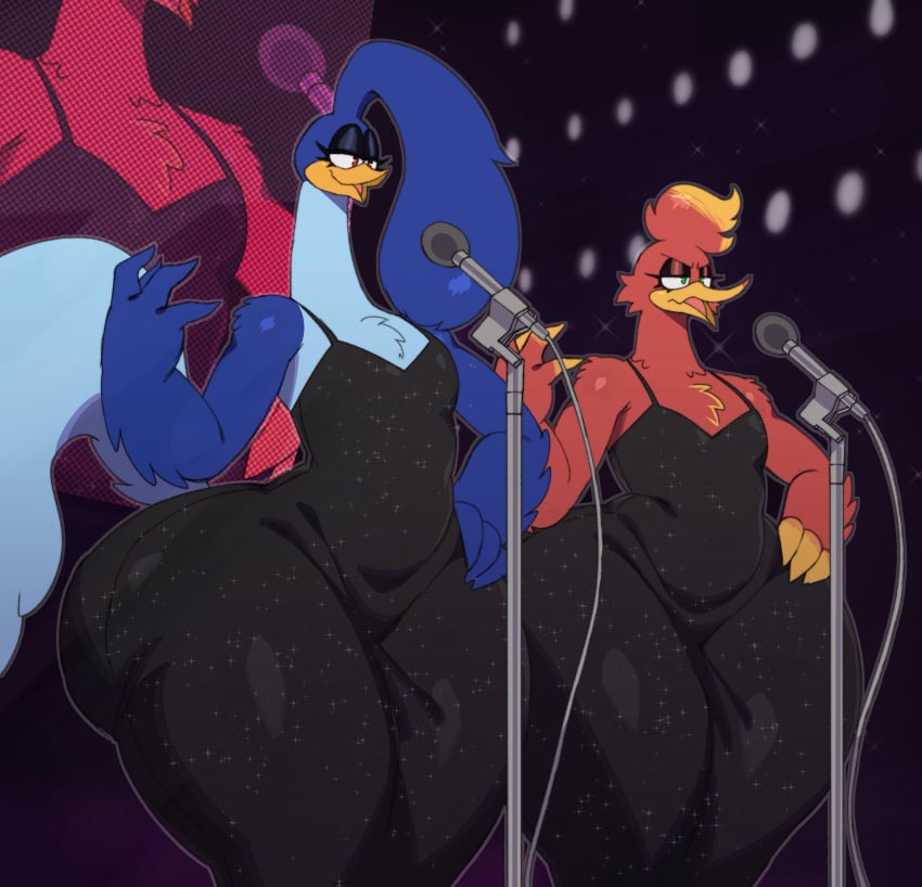 2girls annoyed annoyed_expression anthro ass ass_bigger_than_head ass_focus avian banjo-kazooie big_ass big_butt bottom_heavy bubble_butt clothing crossover curvaceous curvy curvy_figure dat_ass dress dumptruck_ass female female_only flat_chest fully_clothed green_eyes huge_ass kazooie looney_tunes microphone narrowed_eyes rareware red_eyes road_runner_(looney_tunes) roadrunner singing sssonic2 tail thick_thighs voluptuous voluptuous_female warner_bros warner_brothers wide_hips