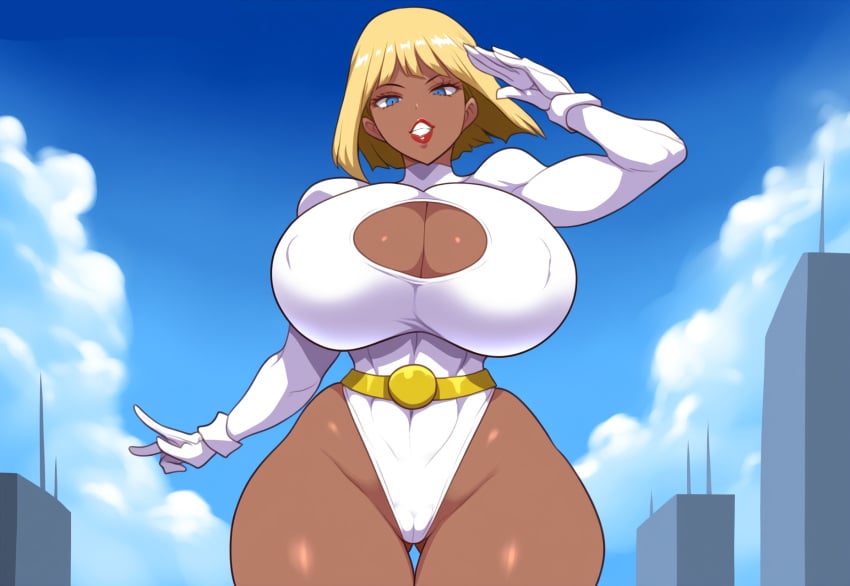 ai_generated alien alien_girl ass_visible_through_thighs blonde_hair cameltoe curvaceous curvy dc dc_comics female galatea huge_breasts kryptonian leotard lipstick mullon novelai power_girl solo top_heavy voluptuous wide_hips