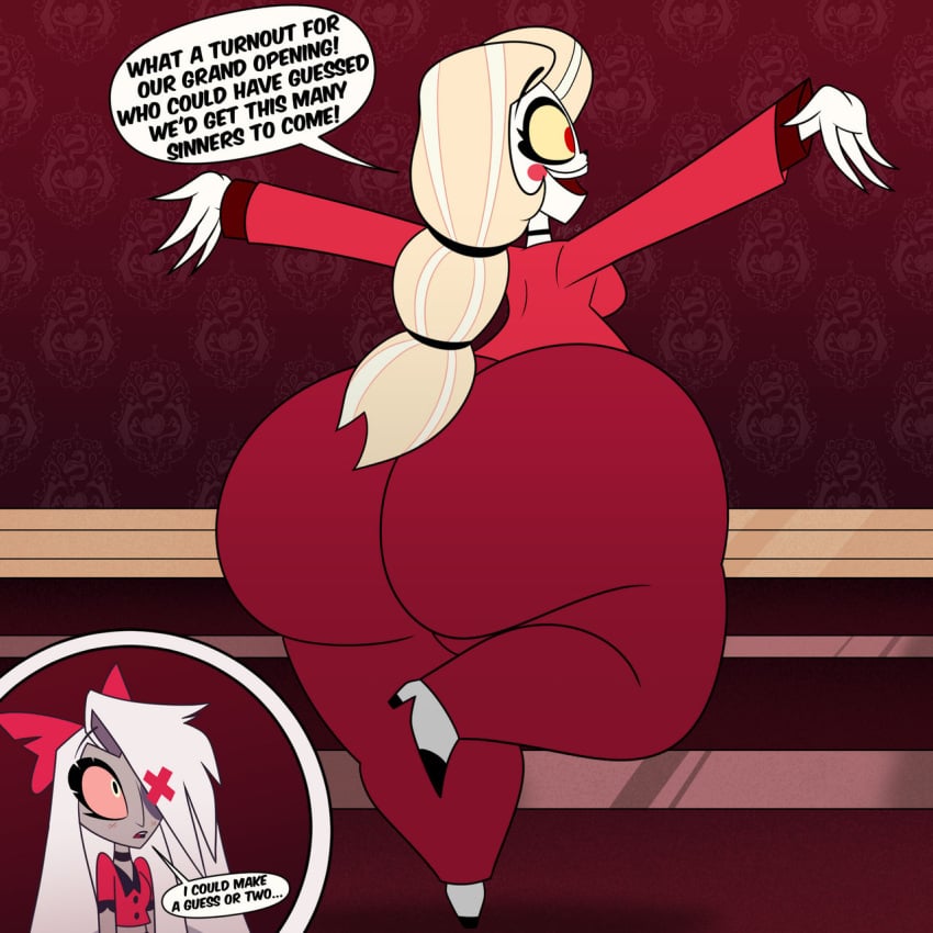 2girls altzegoz_(artist) bottom_heavy charlie_morningstar_(hazbin_hotel) demon demon_girl fat_ass female_only hazbin_hotel huge_ass massive_ass vaggie_(hazbin_hotel) vivziepop