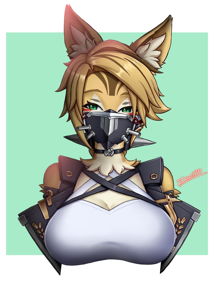 big_breasts breasts brown_fur bust cat_ears cat_girl catgirl female female_only front_view furry furry_female huge_breasts mask mommy_kink pulchra_(zenless_zone_zero) solo upper_body upper_body_only zenless_zone_zero zero130 zero130_(zero130rider/zero13010)