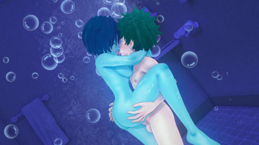 1boy 1boy1girl 1girls 3d awata_kaoruko blue_body blue_skin boku_no_hero_academia bubble_girl completely_nude dark_blue_hair female green_hair hands_on_thighs izuku_midoriya kaoruko_awata kiss kissing kissing_while_penetrated koikatsu male male/female messy_hair midoriya_izuku my_hero_academia naked nude sex short_hair shower shower_sex showering tongue tongue_kiss tongue_out vaginal_penetration