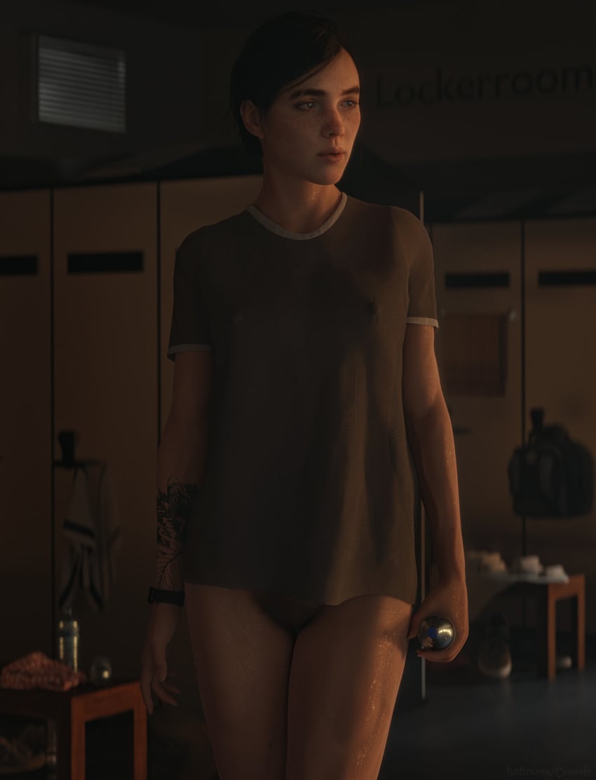 1girls 3d 3d_(artwork) athletic athletic_female blender blender_(software) casual ceeeeekc clothing ellie_(the_last_of_us) ellie_williams female female_only human naughty_dog nipples pale_skin piercing solo solo_female the_last_of_us the_last_of_us_2 wet wet_body wet_skin wristwear