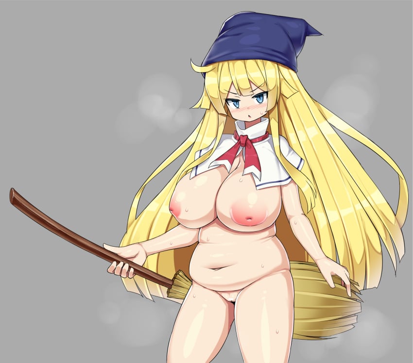 1girls blonde_hair broom chubby female_only nude puyo_puyo sawati sega solo tagme witch_(puyo_puyo) witch_hat