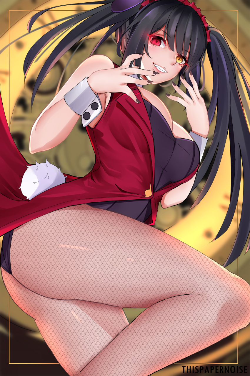 absurdres ass breasts date_a_live date_a_live:_date_a_bullet female highres large_breasts leotard noise_paper playboy_bunny smile thispapernoise tokisaki_kurumi