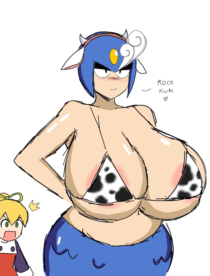 2girls android big_ass big_breasts big_butt cow_ears cow_horns cow_print cowprint female female_focus female_only hourglass_figure huge_ass huge_breasts hyper hyper_ass hyper_breasts mega_man mega_man(classic) mercow mermaid momiji_(artist) multiple_girls robot_girl roll shocked shocked_expression splash_woman tagme textless