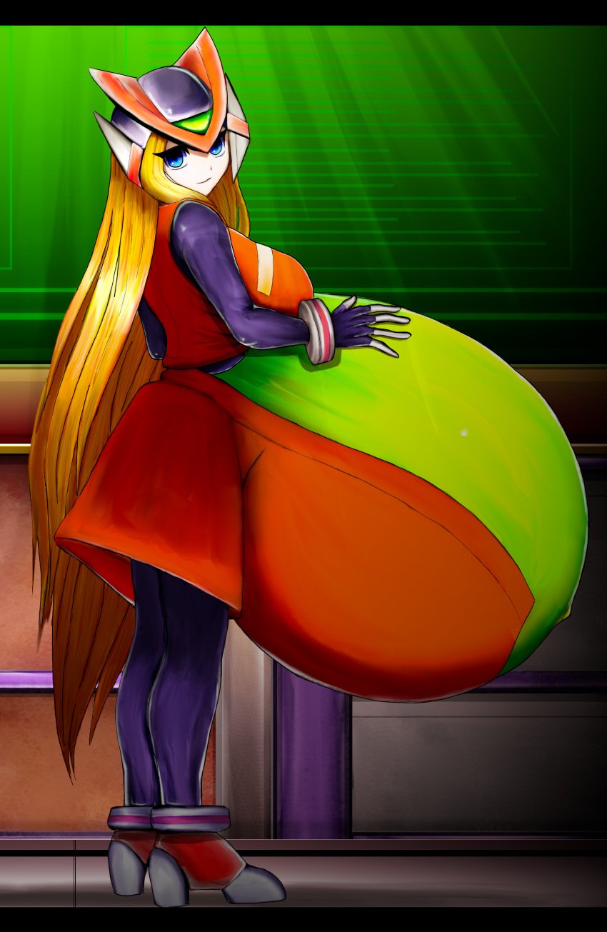 1girls artist_request bliss_zero hyper_pregnancy mega_man mega_man_zero pregnant rule_63 tagme zero_(mega_man)