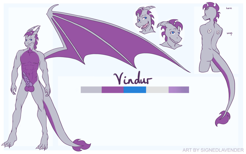 absurd_res anthro colored_sketch digital_drawing_(artwork) digital_media_(artwork) dragon fan_character genitals hi_res horn horned_humanoid humanoid l_cut male markings model_sheet muscular penis reference_image scalie signed.lavender sketch solo tail_markings wings