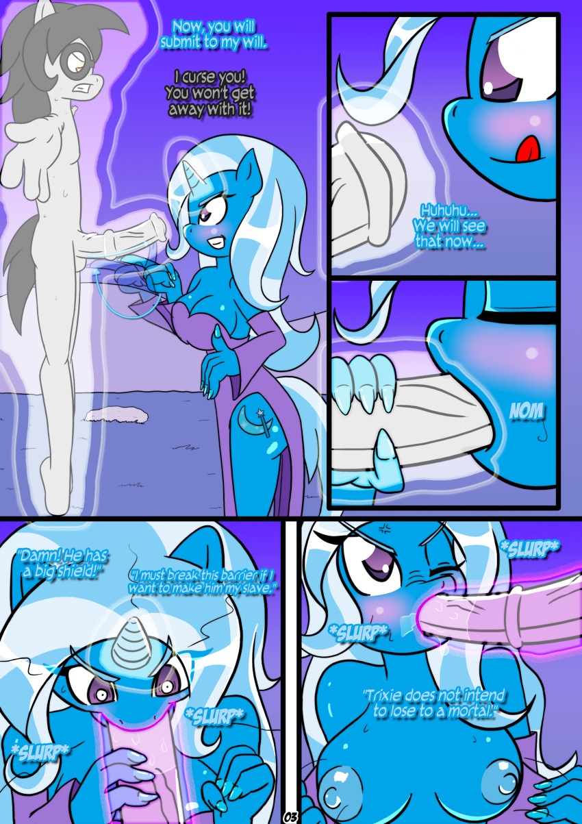 anthro blowjob blush breasts comic english_text furry horsecock magic my_little_pony original_character otakon page_3 penis trixie_(mlp)