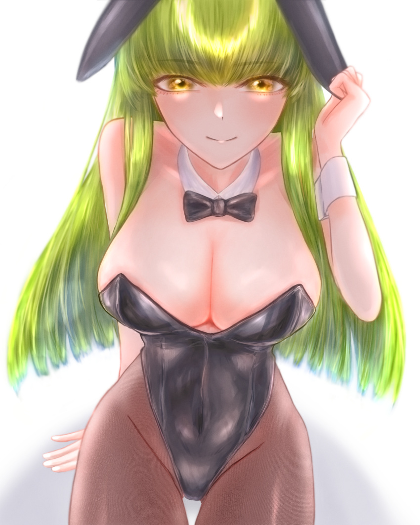 big_breasts bowtie bunny_ears bunnysuit c.c. code_geass female green_hair q_(f72637285) smile tagme yellow_eyes