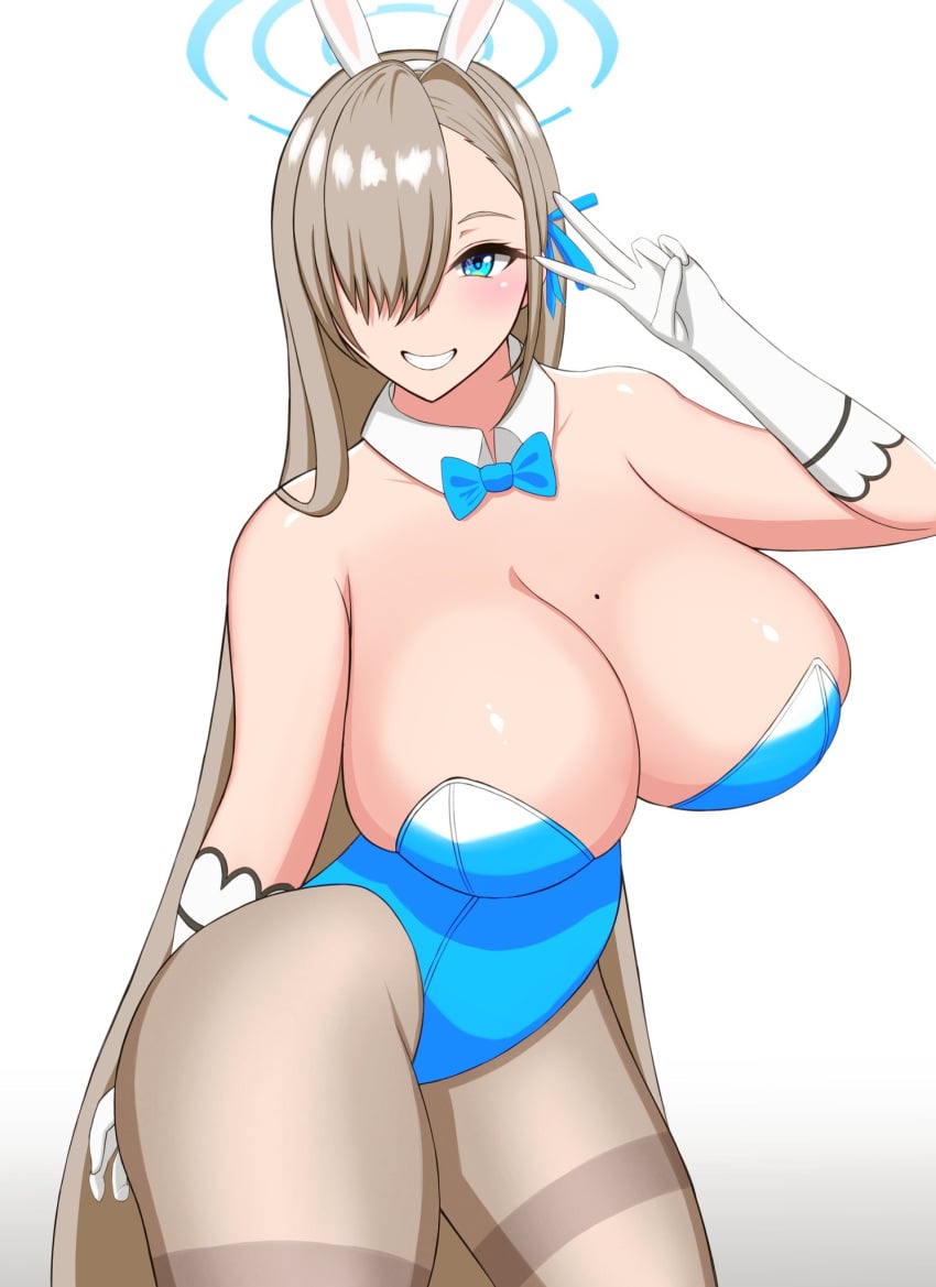 1girls asuna_(blue_archive) asuna_(bunny)_(blue_archive) big_breasts blue_archive breasts bunny_ears bunnysuit curvaceous curvy curvy_body curvy_female curvy_figure female female_focus female_only huge_breasts large_breasts long_hair looking_at_viewer mole mole_on_breast peace_sign skyloveit smile smiling smiling_at_viewer solo solo_female thick_thighs thighs voluptuous