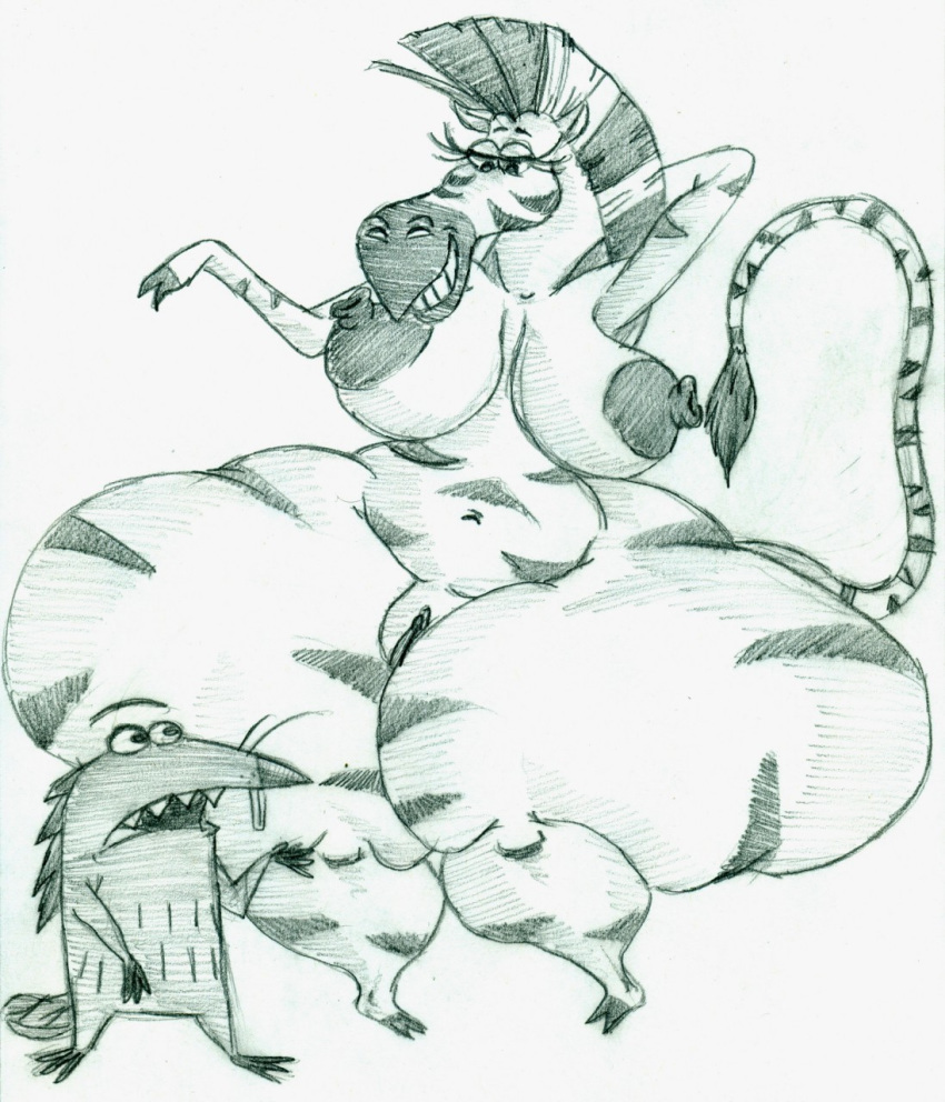 angry_beavers anthro beaver daggett equine erect_nipples eyelashes fritztcatking furry grin hooves looking_down monochrome mosaic_censoring nickelodeon open_mouth pencil_(artwork) sharp_teeth size_difference tail traditional_media_(artwork) wide_hips zebra zelia_the_zebra